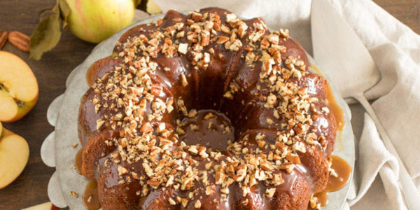 Apple Pound Cake with Caramel Pecan Topping