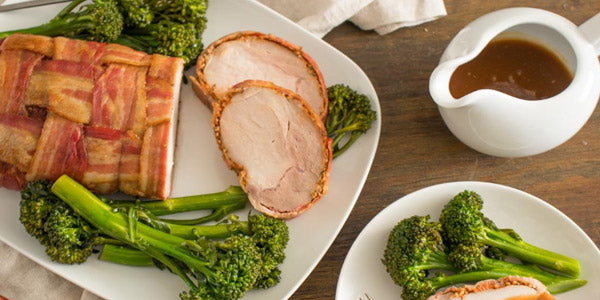 Bacon & Plum Pork Roast with Italian Greens